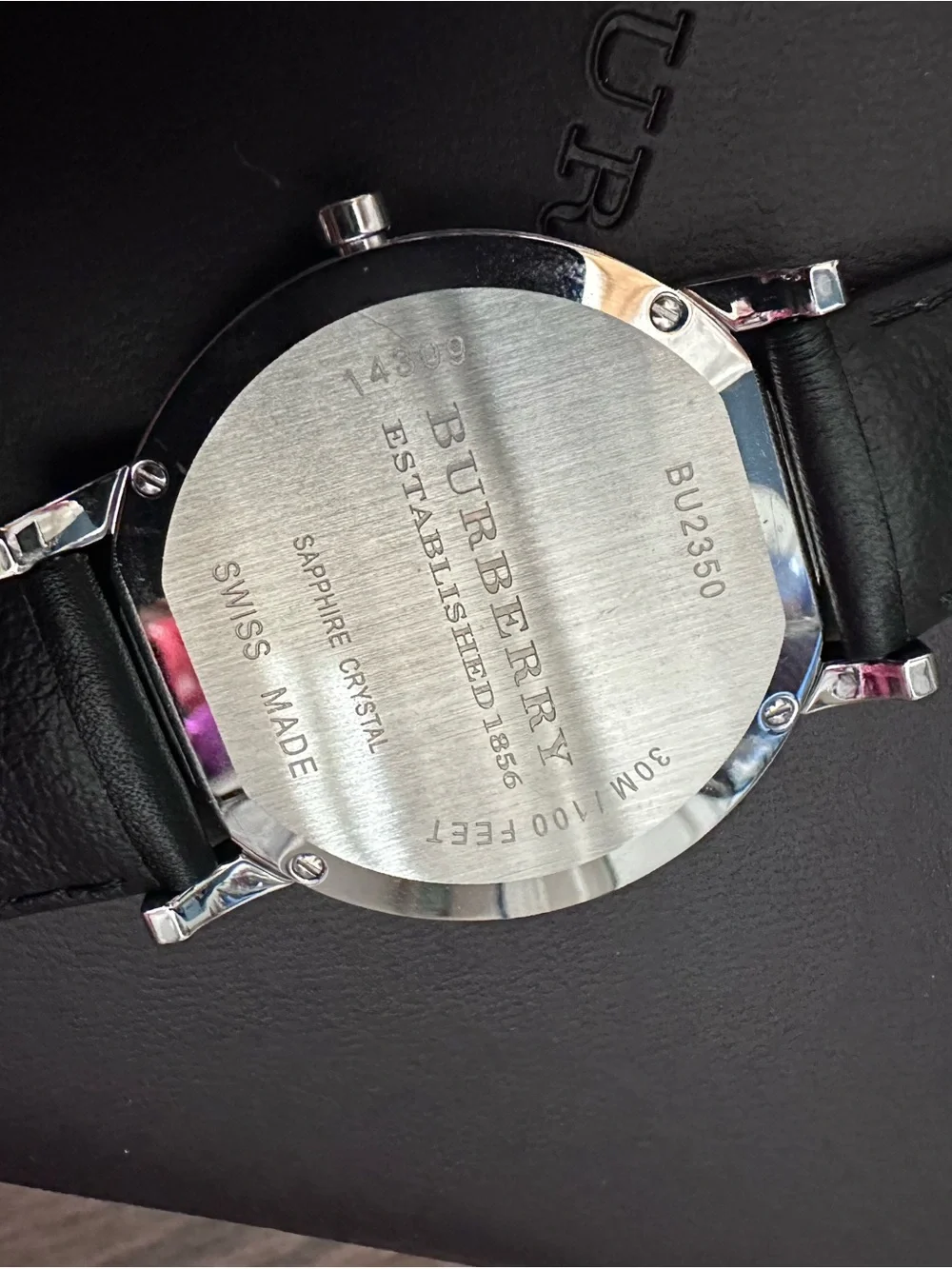 Burberry Unisex Silver Dial Black Leather Watch
